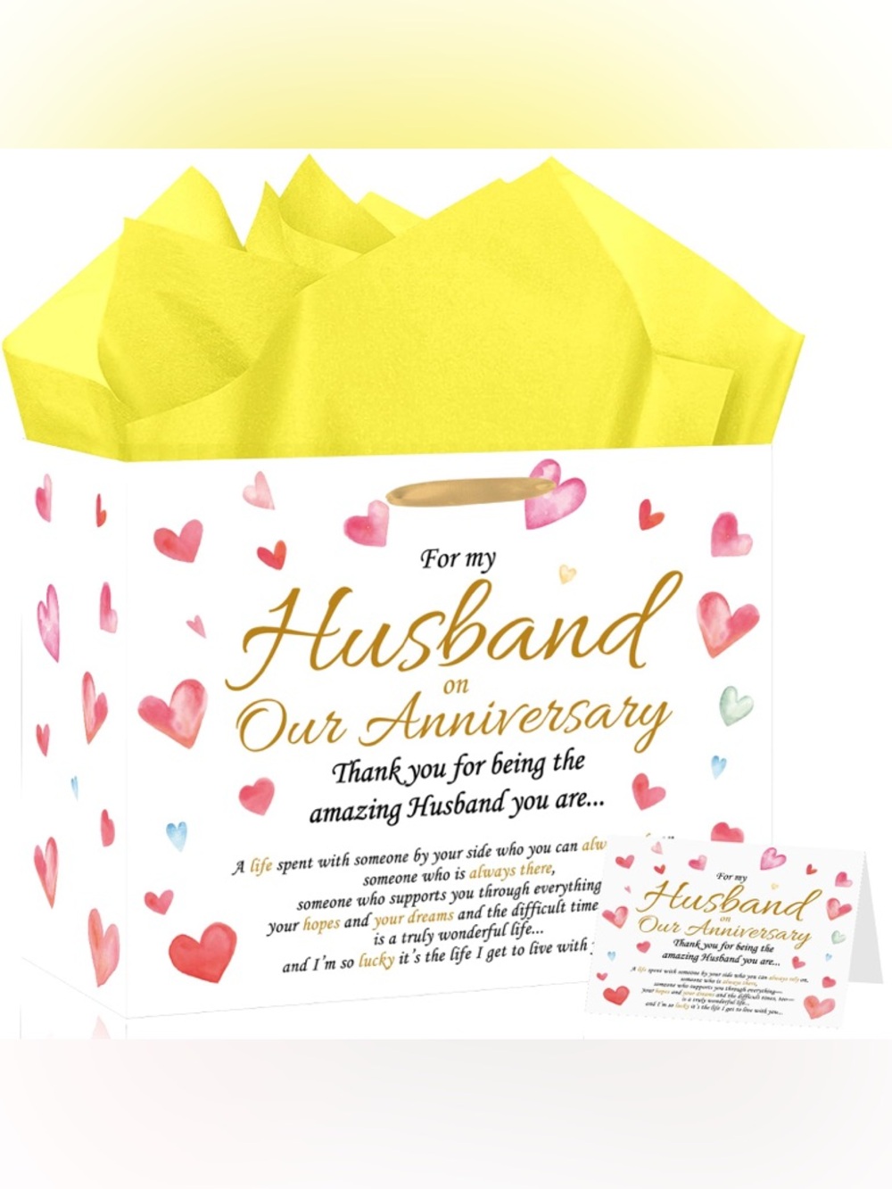 Anniversary Gift Bag for Husband - Yellow Tissue Paper Included